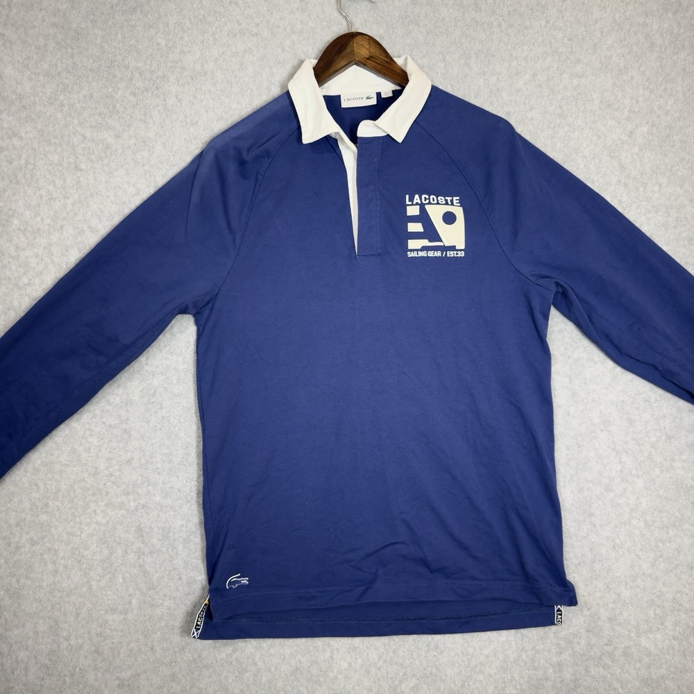 Lacoste Sailing Gear Long Sleeve Rugby Polo Shirt Blue Nautical Streetwear Large - Picture 3 of 15